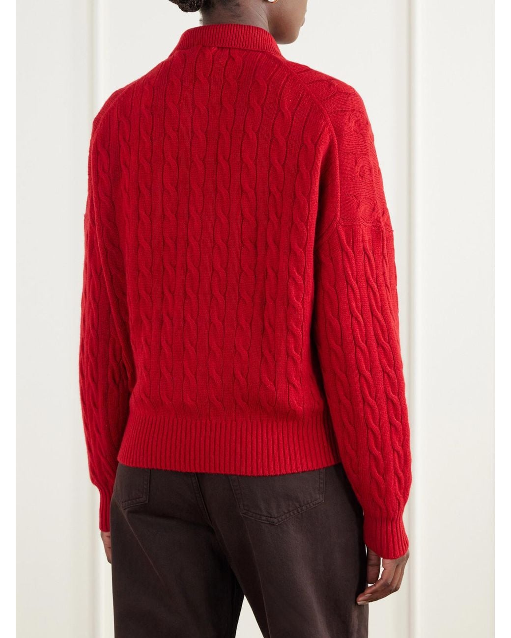 Polo Ralph Lauren Logo-Embroidered Cable-Knit Wool And Cashmere-Blend Polo Sweater