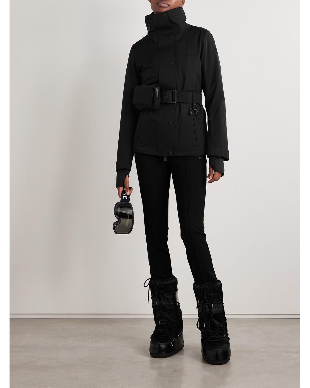 Moncler Black Hainets Belted Hooded Padded Ski Jacket