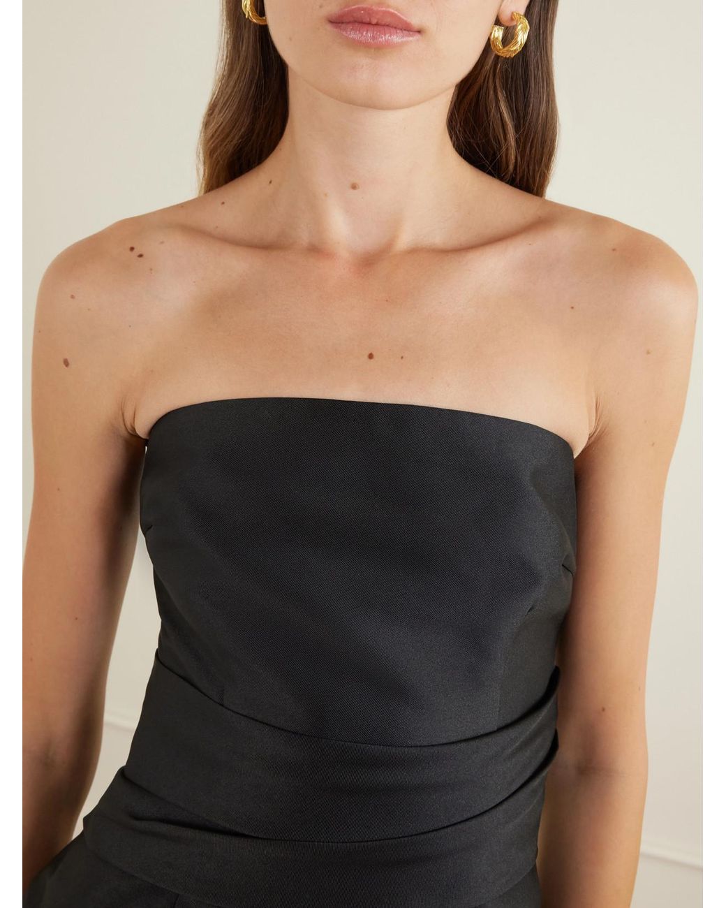 Solace London Black Ingrid Pleated Satin-Twill Gown