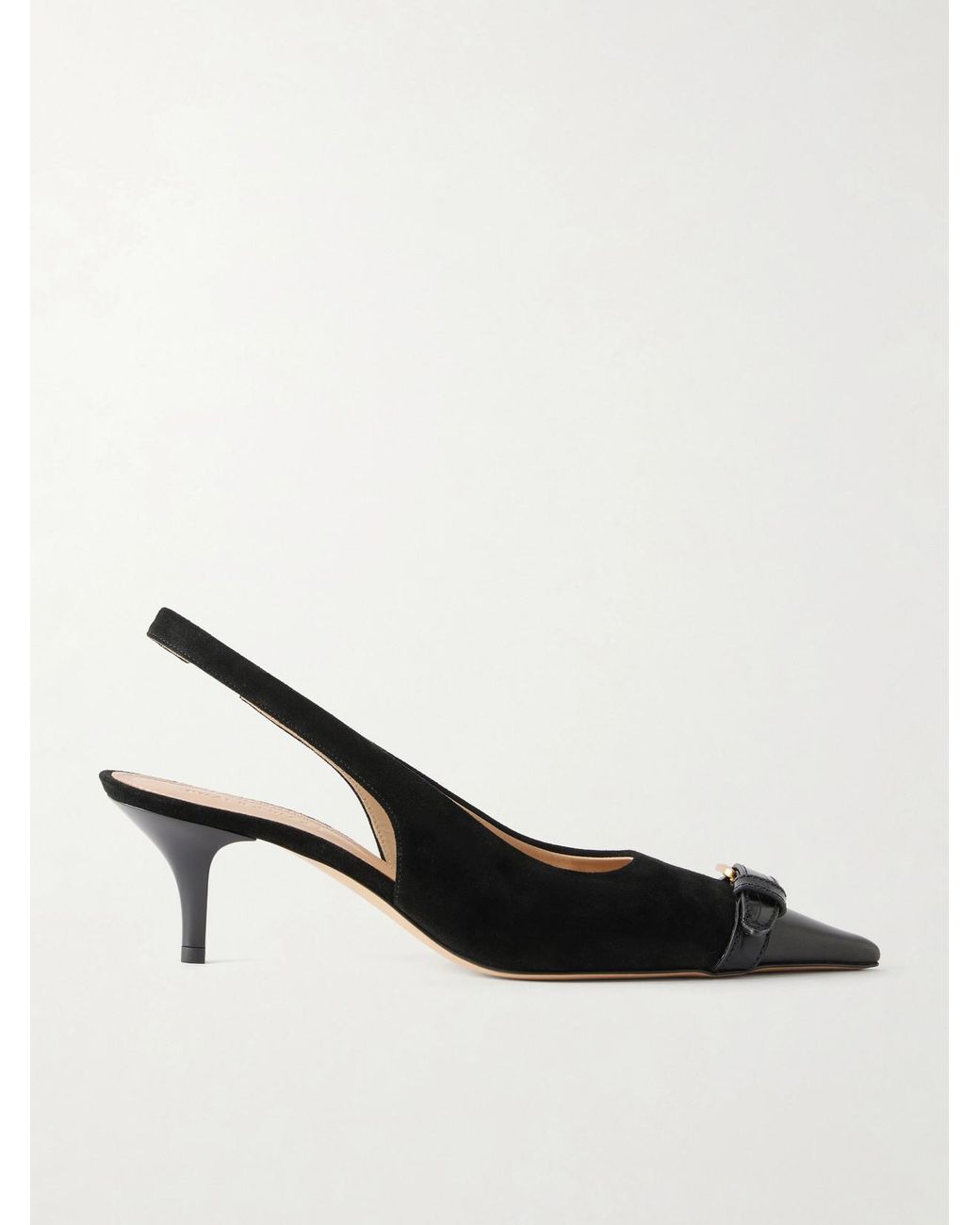 J.W. Anderson Natural Buckled Leather-Trimmed Suede Slingback Pumps