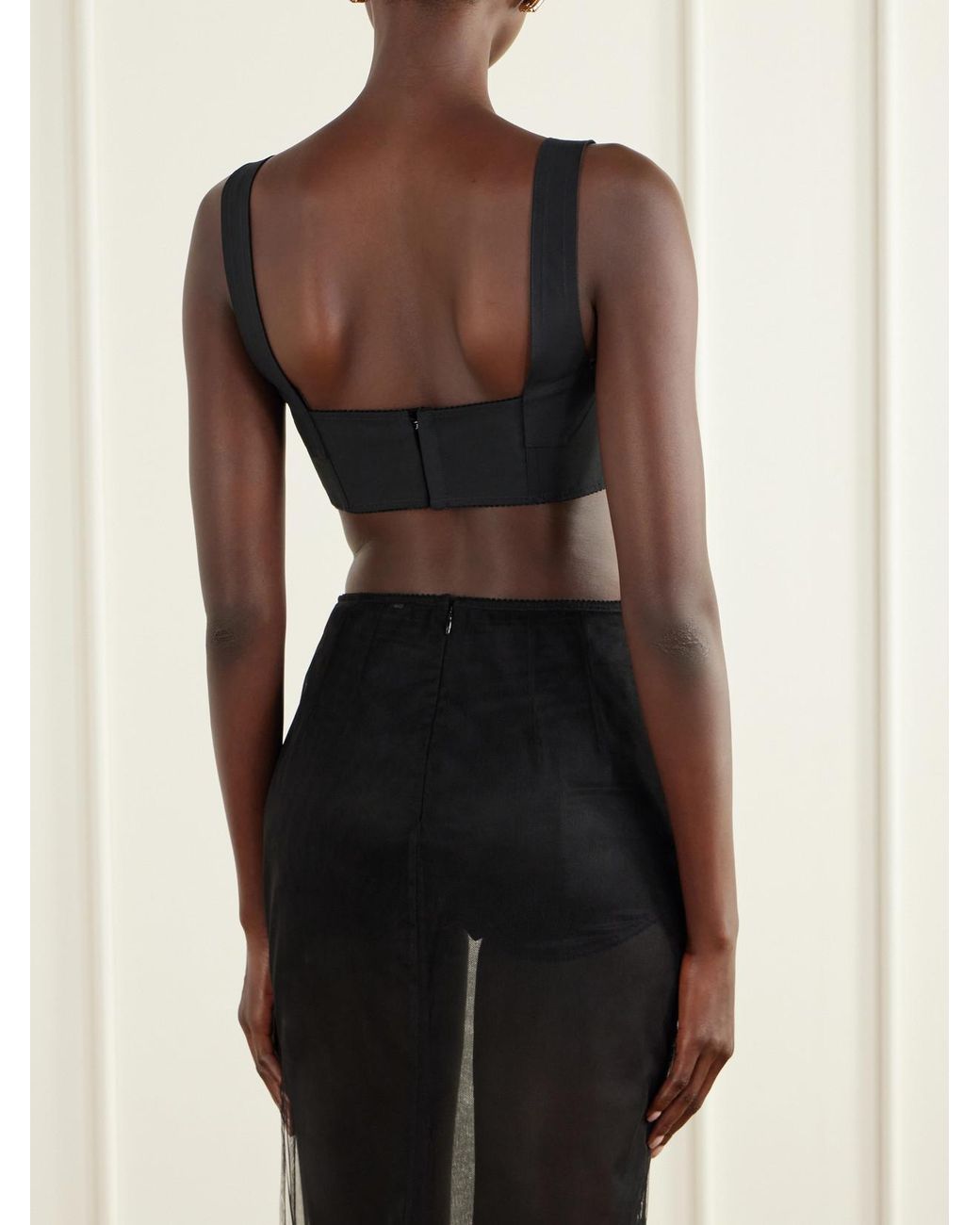 Dolce & Gabbana Black Cropped Paneled Satin Bustier Top