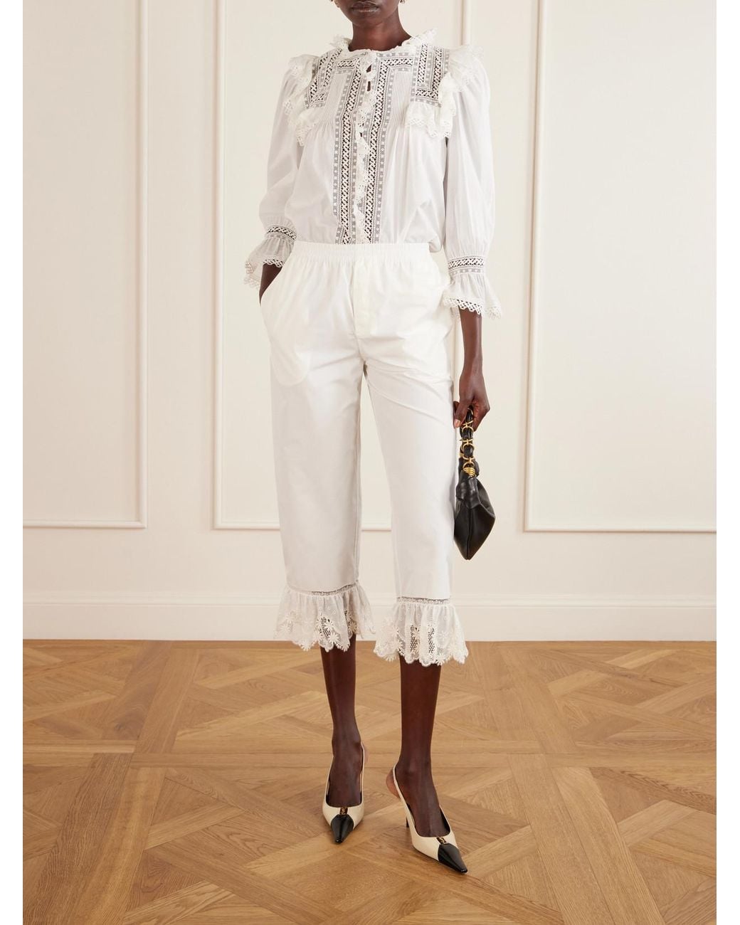 Saint Laurent White Crochet-Trimmed Cotton-Voile Blouse