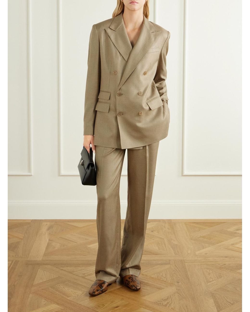 Ralph Lauren Natural Timothy Pleated Prince Of Wales Checked Silk Straight-Leg Pants