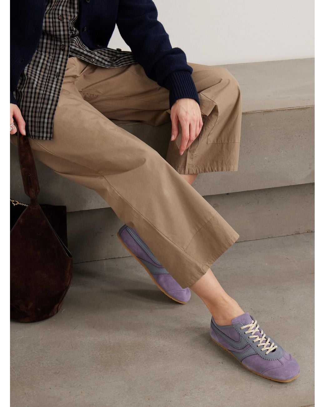 Dries Van Noten Blue Leather-Trimmed Suede Sneakers