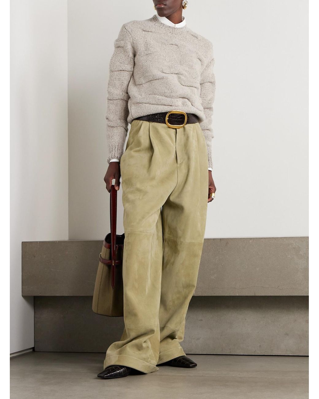 Loro Piana Natural Gathered Knitted Wool Sweater