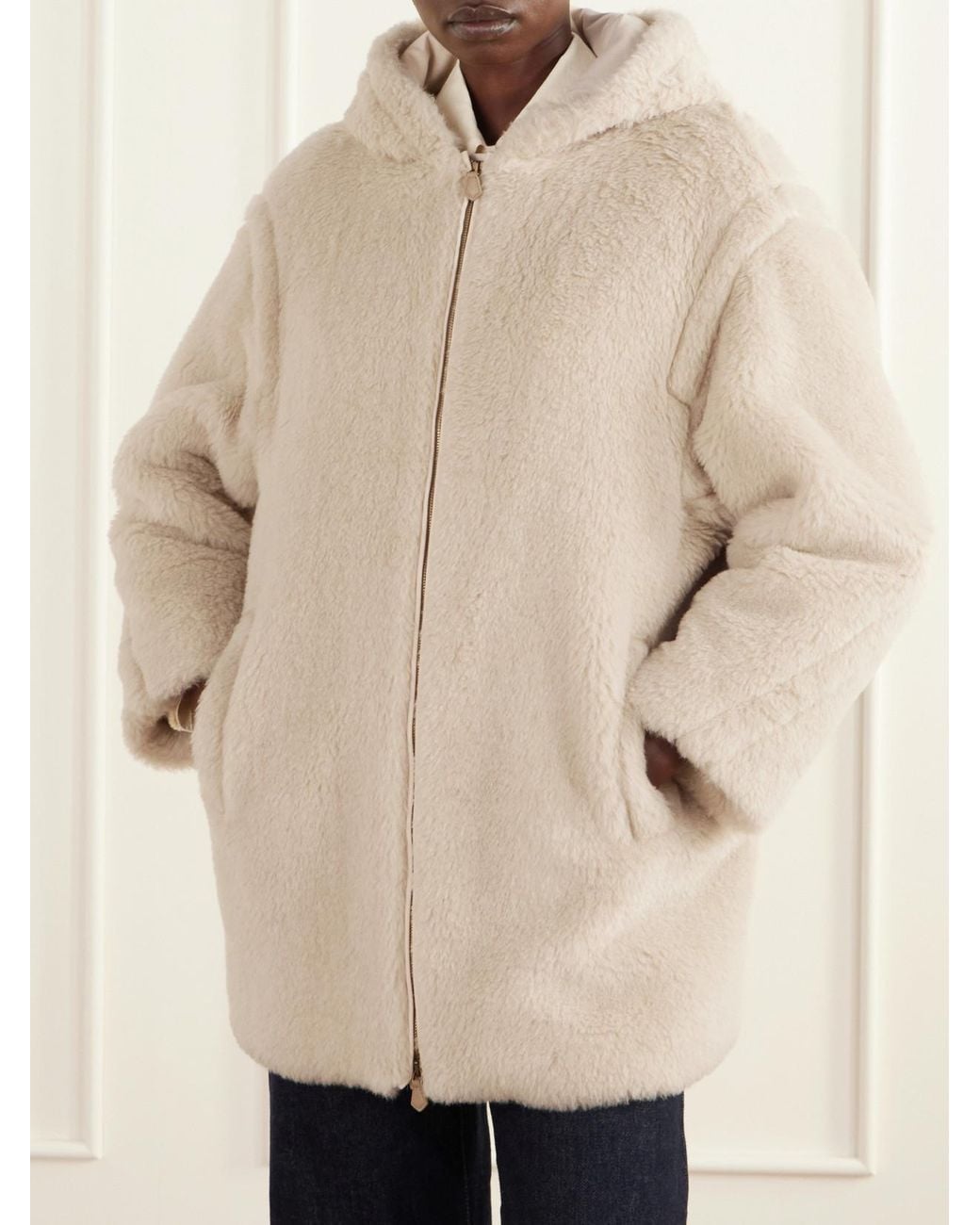 Max Mara Natural Spadino Teddy Hooded Alpaca, Wool And Silk-Blend Coat