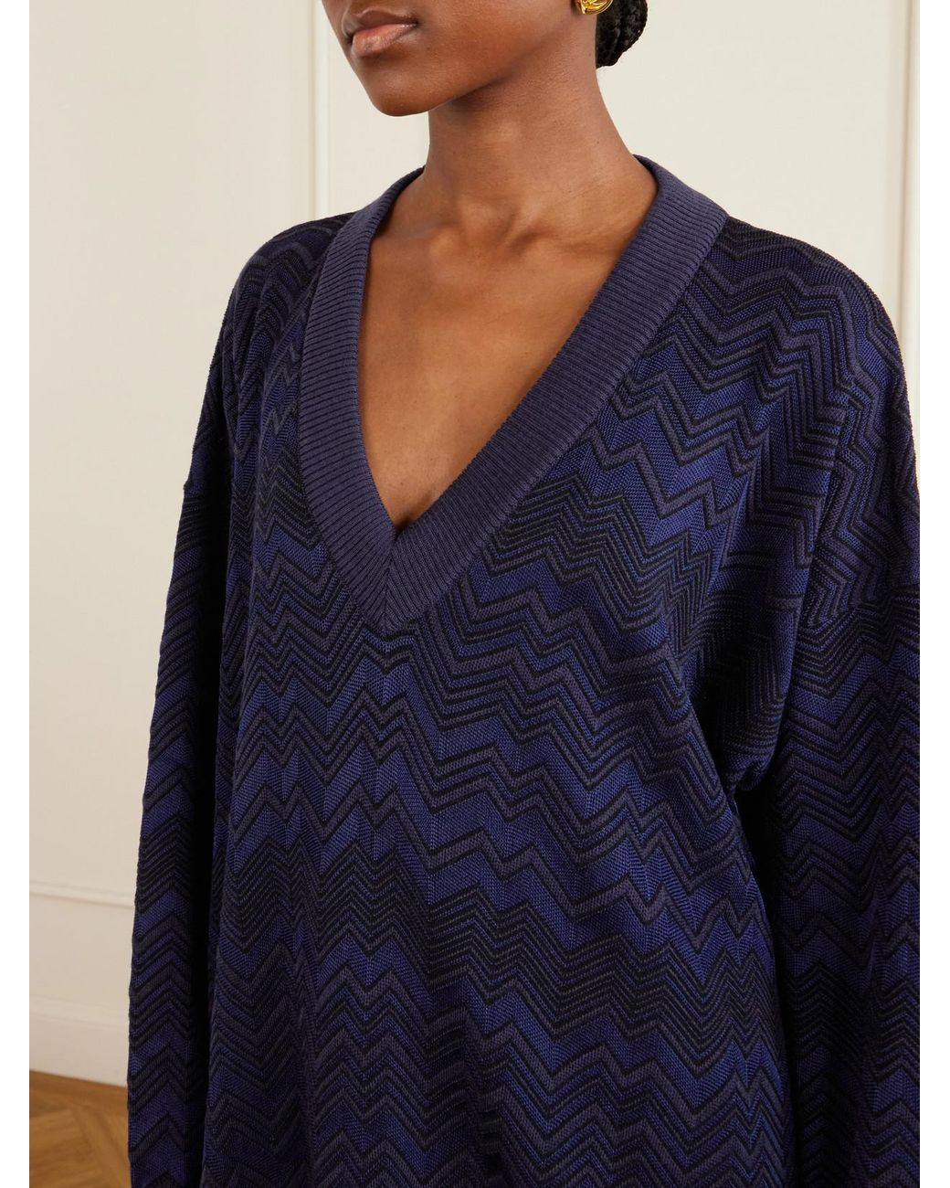 Missoni Blue Striped Crochet-Knit Sweater