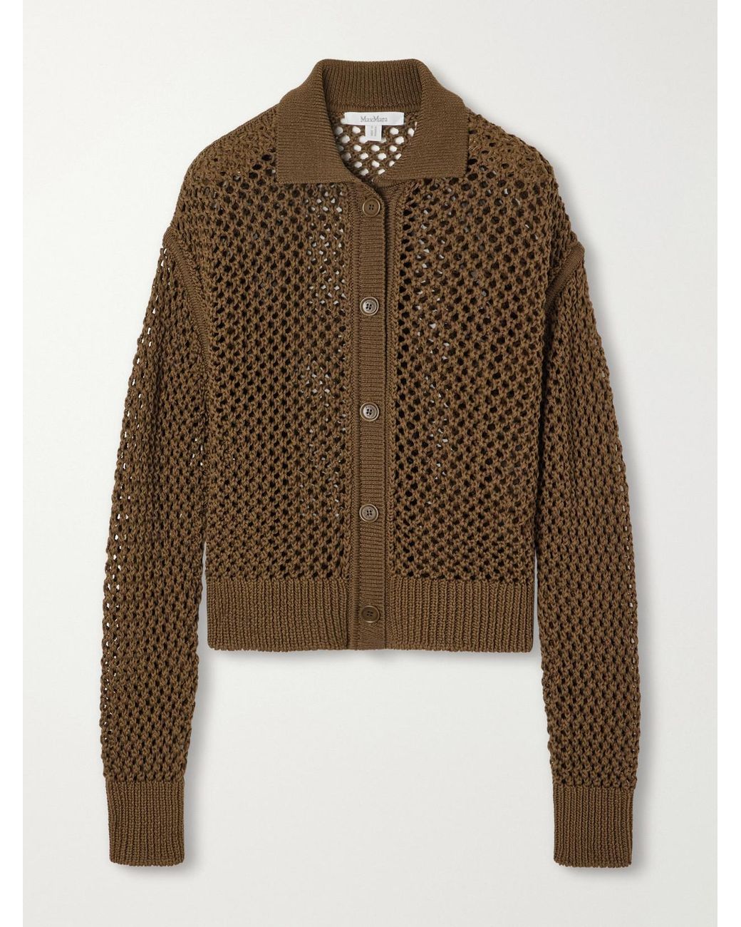 Max Mara Brown Film Crocheted Cotton Cardigan