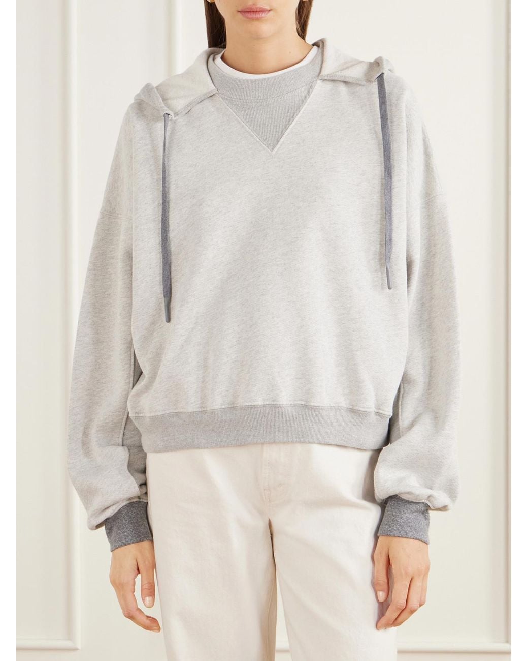 Mother White The Half Base Cotton-Blend Jersey Hoodie