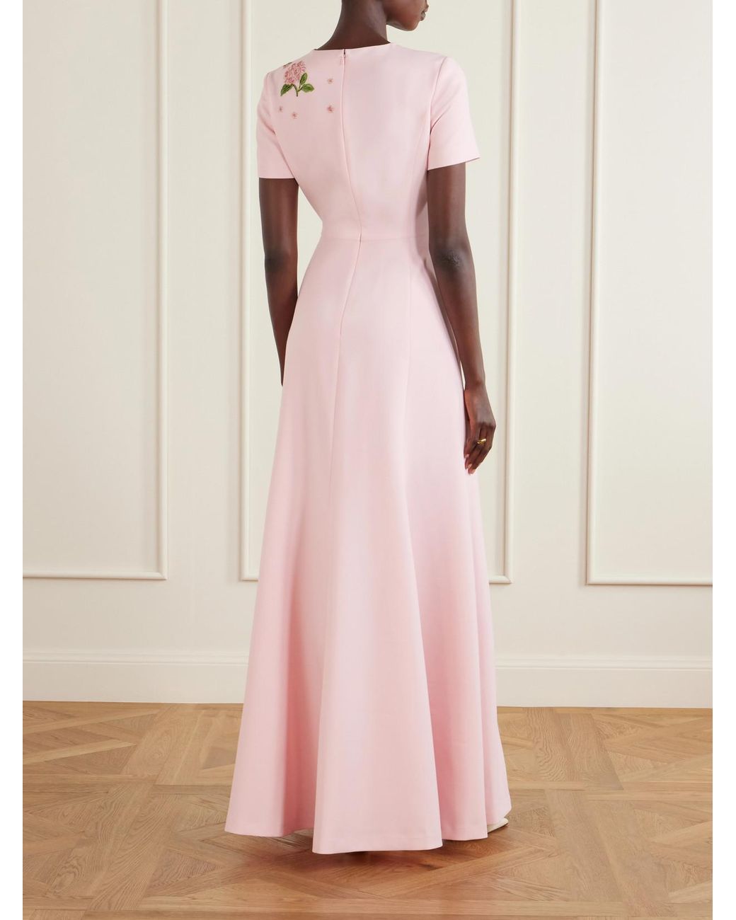 Carolina Herrera Pink Floral-Embroidered Crepe Gown