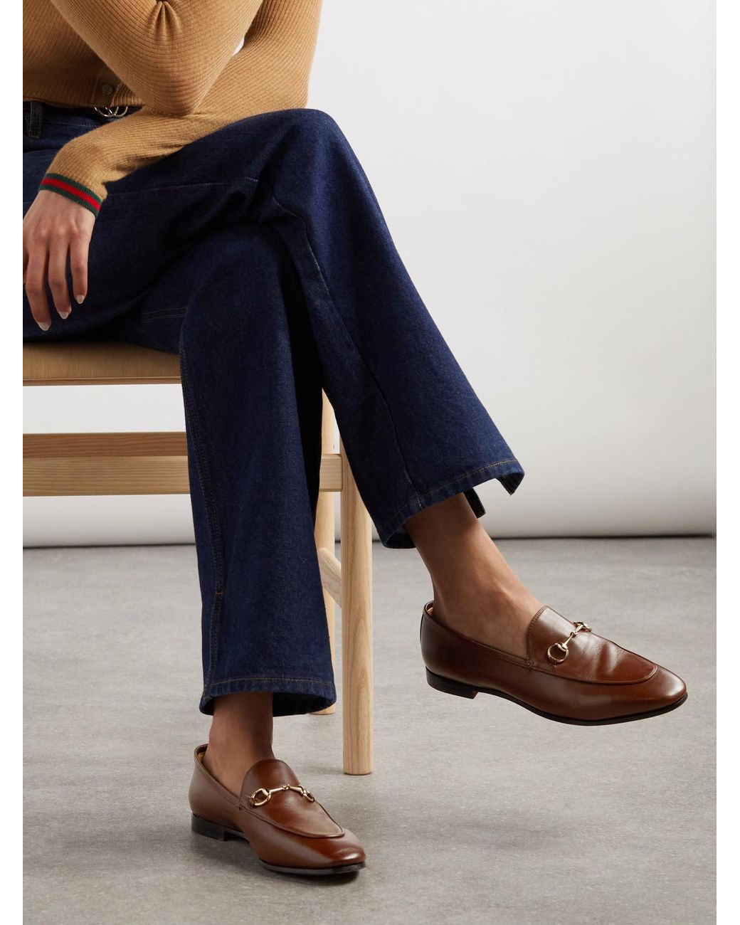 Gucci Brown Jordaan Horsebit-Detailed Leather Loafers