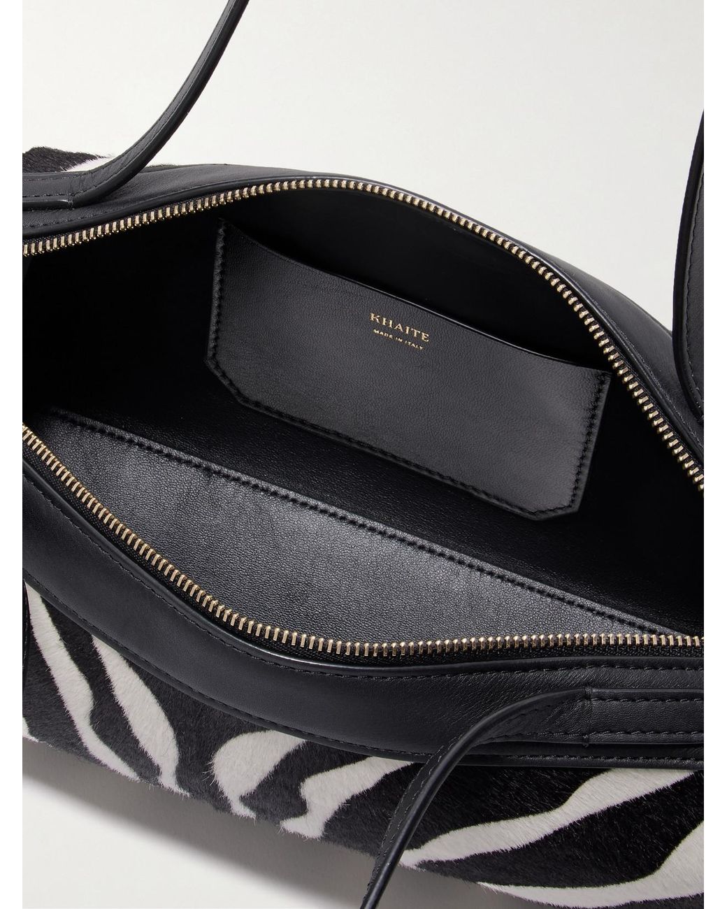 Khaite Black Simona Leather-Trimmed Zebra-Print Calf Hair Shoulder Bag