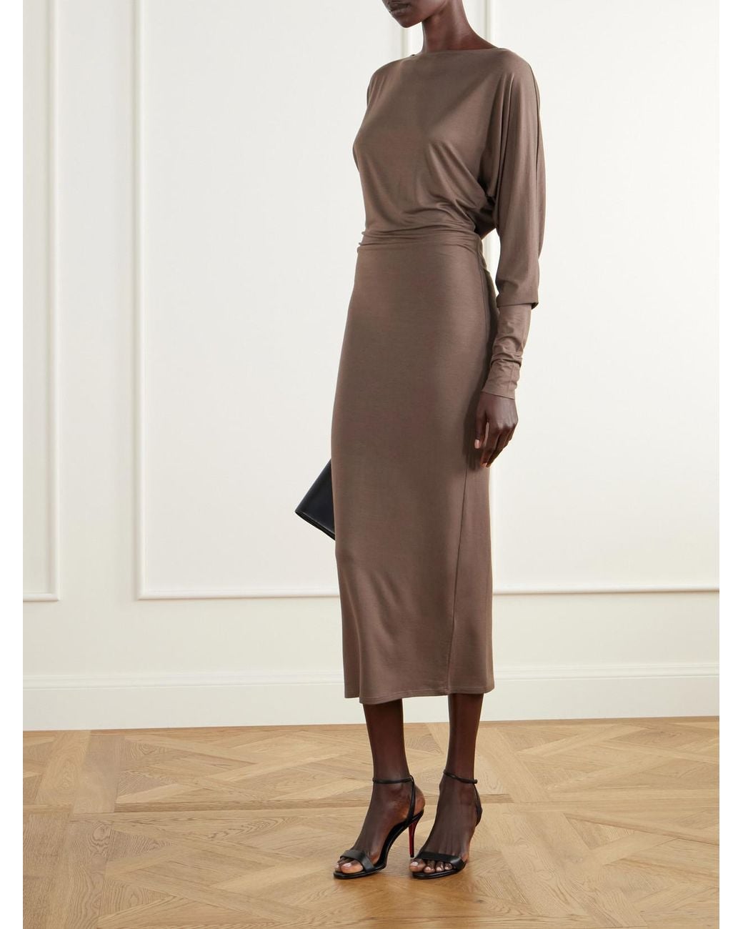 ÉTERNE Brown Aspen Stretch-Modal Jersey Midi Dress
