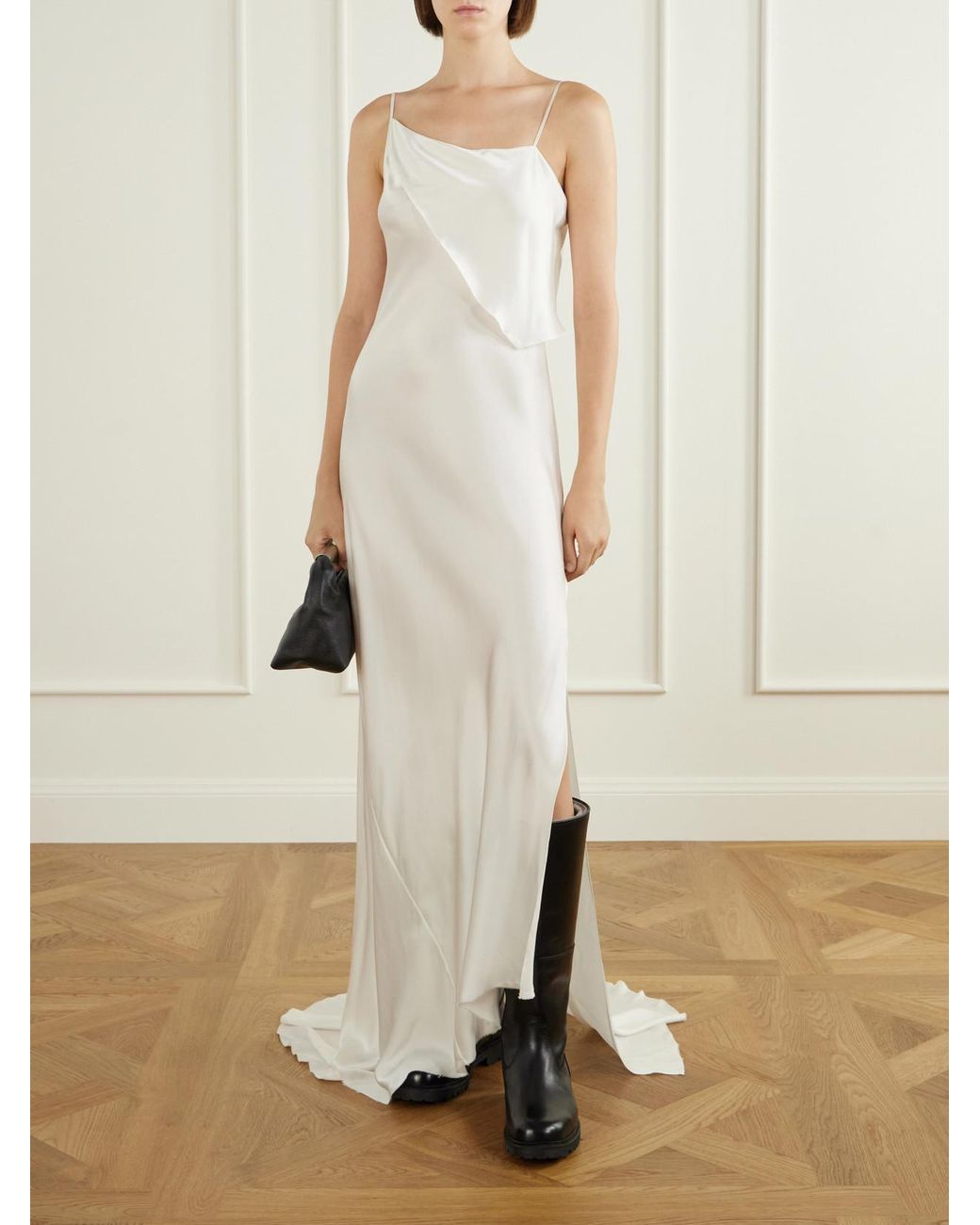 Ann Demeulemeester White Aaricia Asymmetric Silk-Satin Maxi Dress