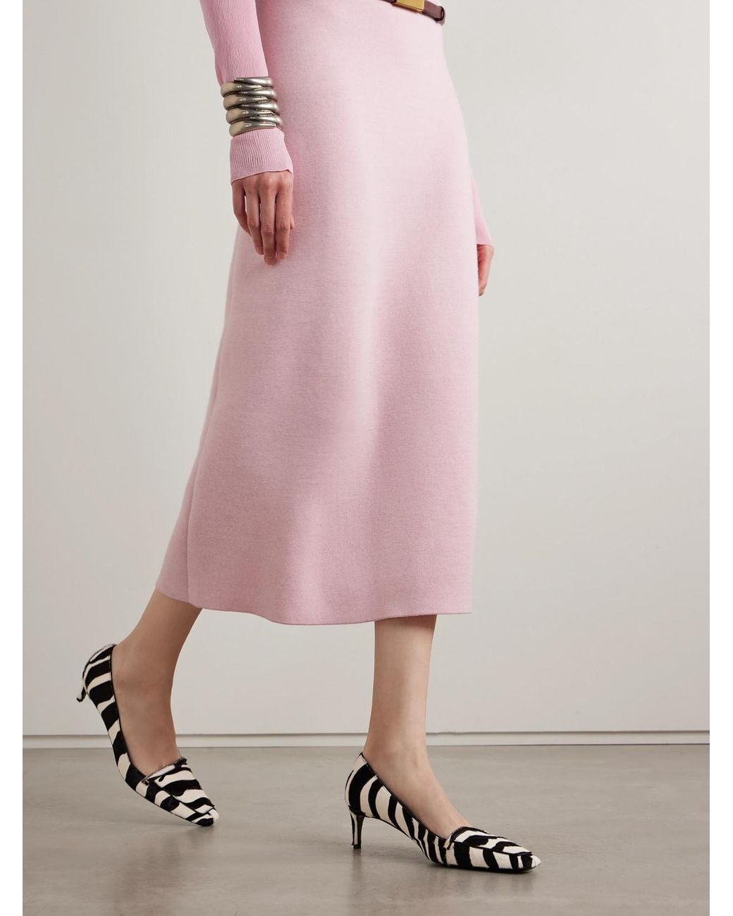 Khaite White Celia Zebra-Print Calf Hair Pumps