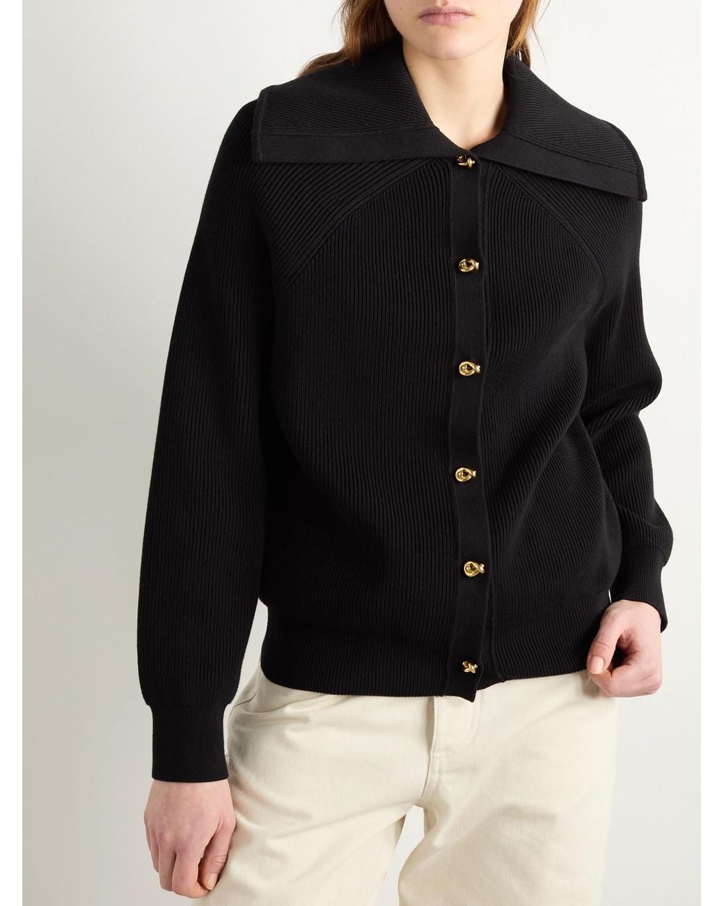 Bottega Veneta Black Ribbed Cotton Cardigan