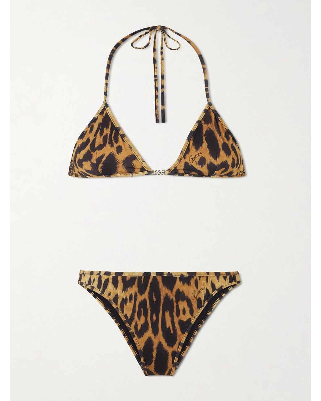 Gucci Natural Leopard-Print Logo-Detailed Bikini