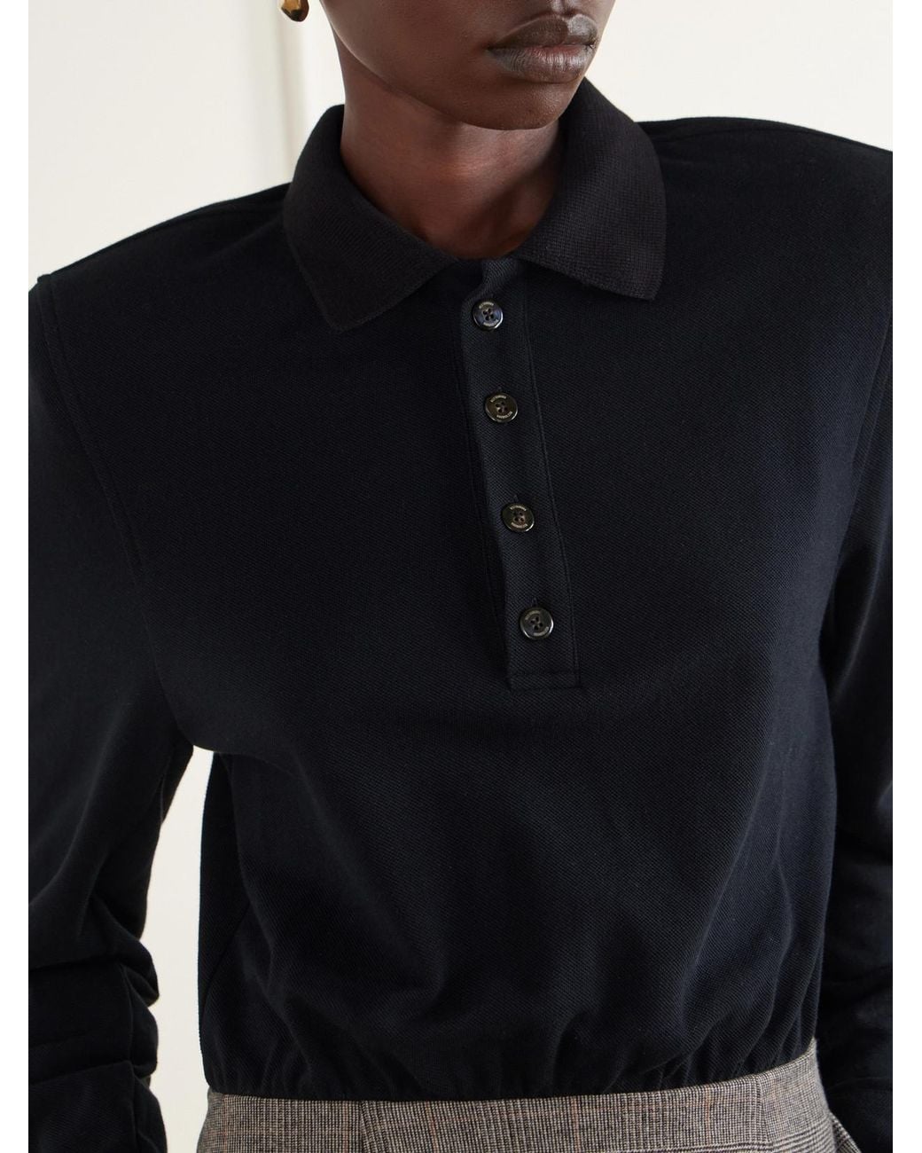 Willy Chavarria Black Polo Checked Wool-Blend Piqué Midi Dress
