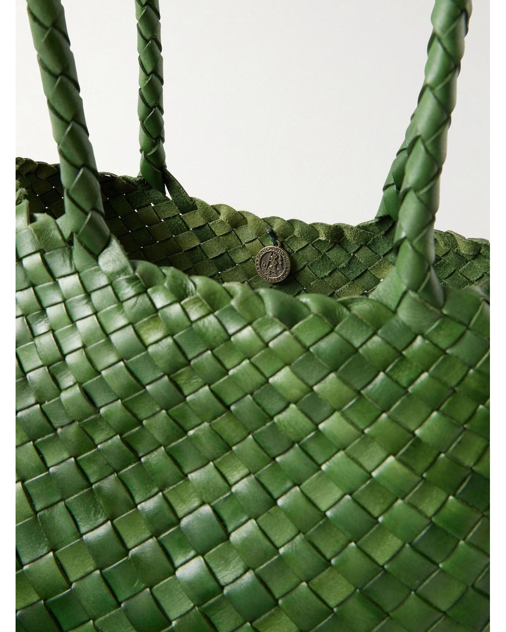 Dragon Diffusion Green Santa Croce Big Woven Leather Tote