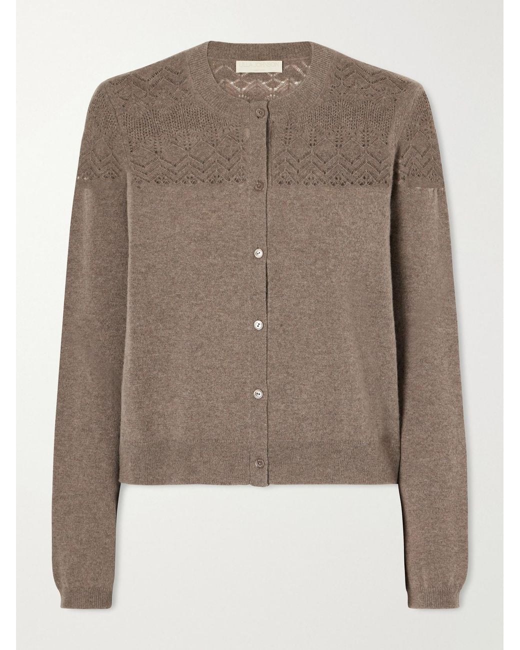 Ulla Johnson Brown Cassia Pointelle-Knit Cashmere Cardigan