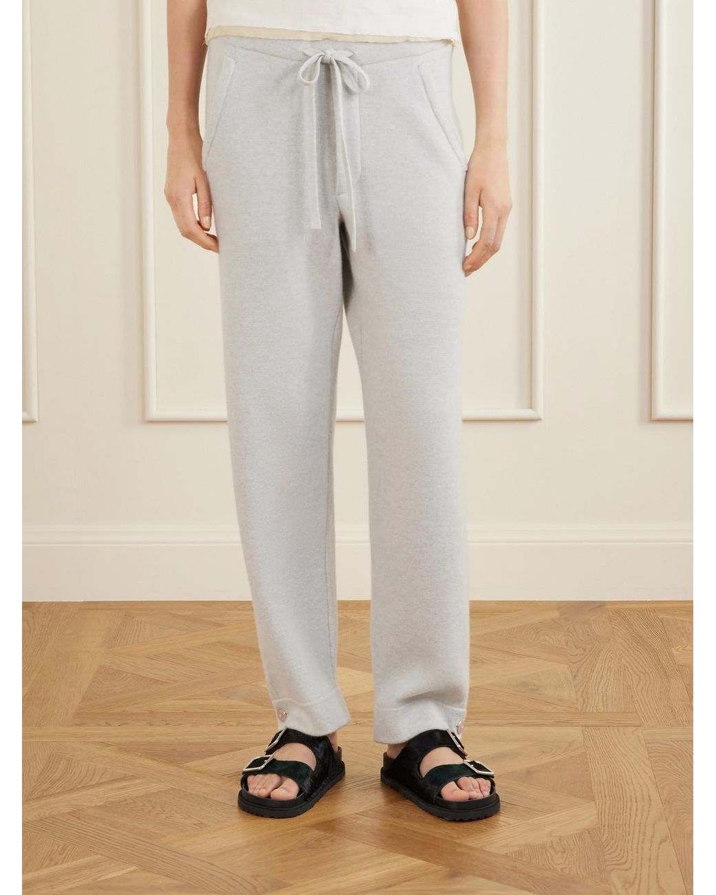 God's True Cashmere White Zinc Cashmere Straight-Leg Drawstring Pants