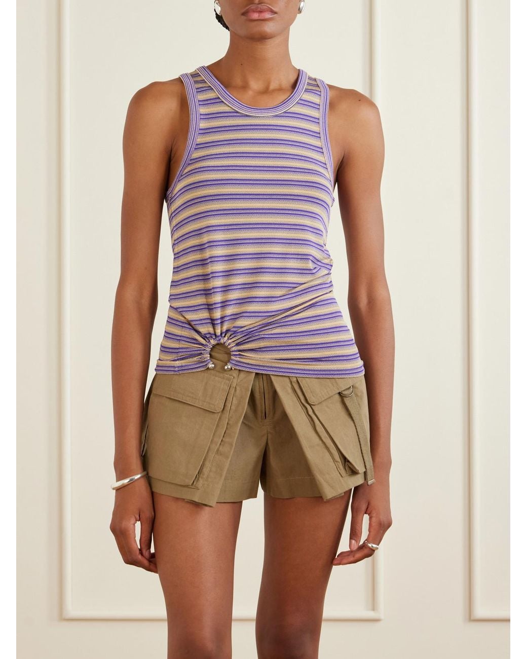 Rabanne Purple Gathered Striped Jersey Tank