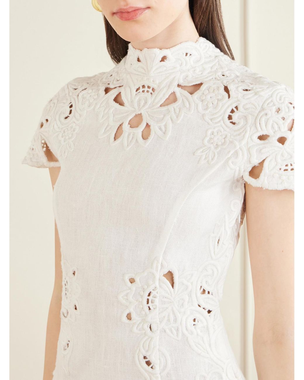 Cult Gaia Natural Zafira Guipure-Lace Linen Mini Dress