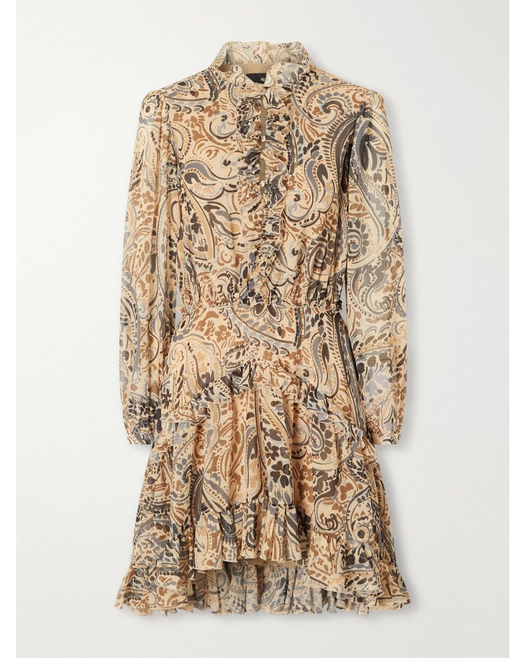 Etro Natural Tiered Ruffled Paisley-Print Chiffon Mini Dress