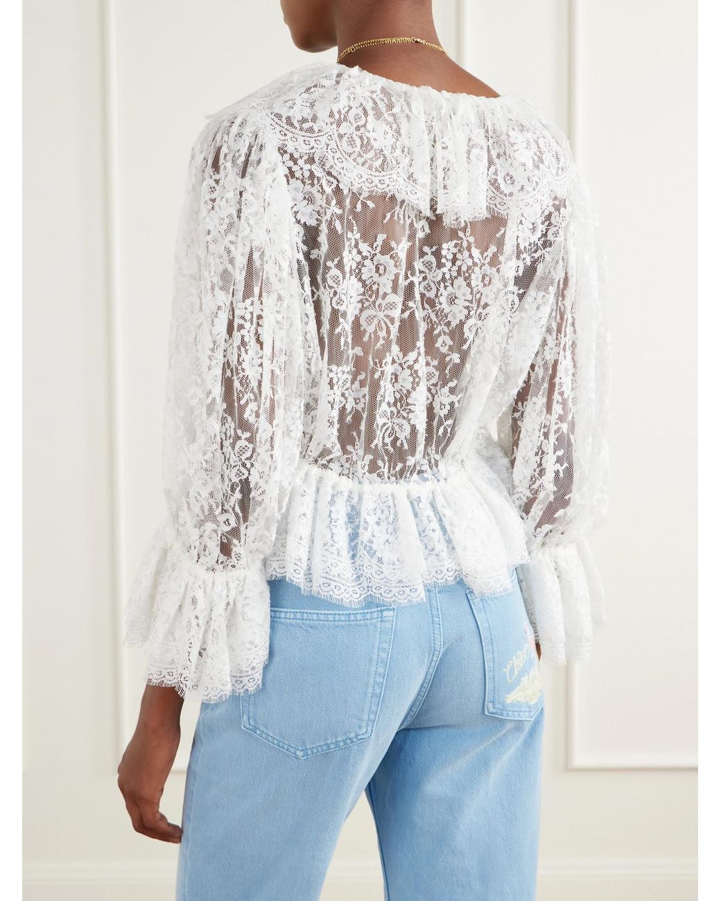 Chloé Natural Cropped Embellished Ruffled Broderie Anglaise Cotton-Blend Top