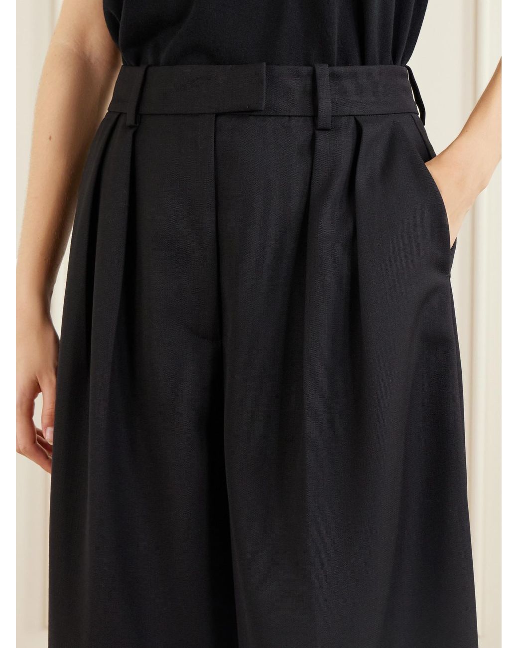 Anine Bing Black Lou Pleated Woven Wide-Leg Pants