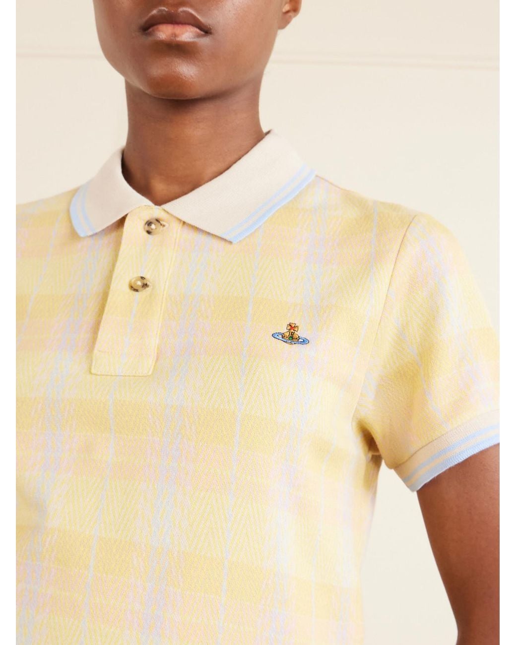 Vivienne Westwood Natural Logo-Embroidered Checked Cotton-Piqué Polo Shirt