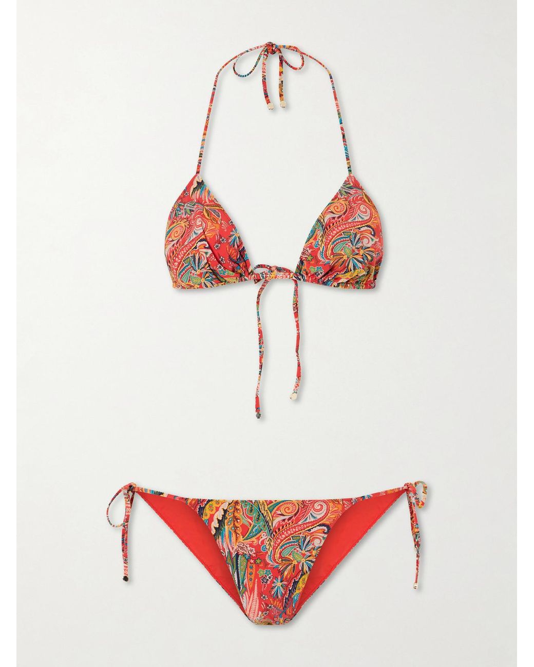 Etro Red Paisley-Print Triangle Bikini