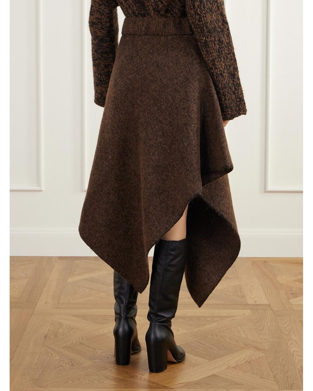 Lauren Manoogian Brown Manta Asymmetric Wool, Alpaca And Cotton-Blend Felt Midi Skirt