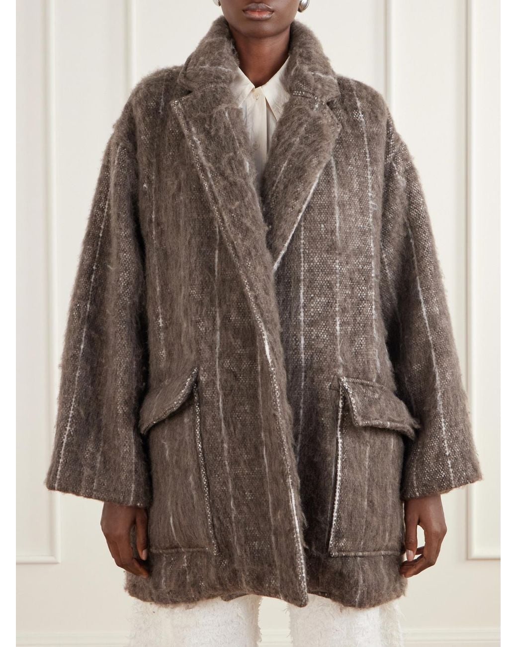 Marrakshi Life Brown The Cropped Blanket Striped Brushed Woven Coat