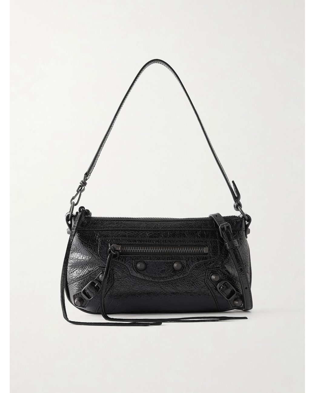 Balenciaga Black Le City Pouch On A Strap Embellished Crinkled-Leather Shoulder Bag