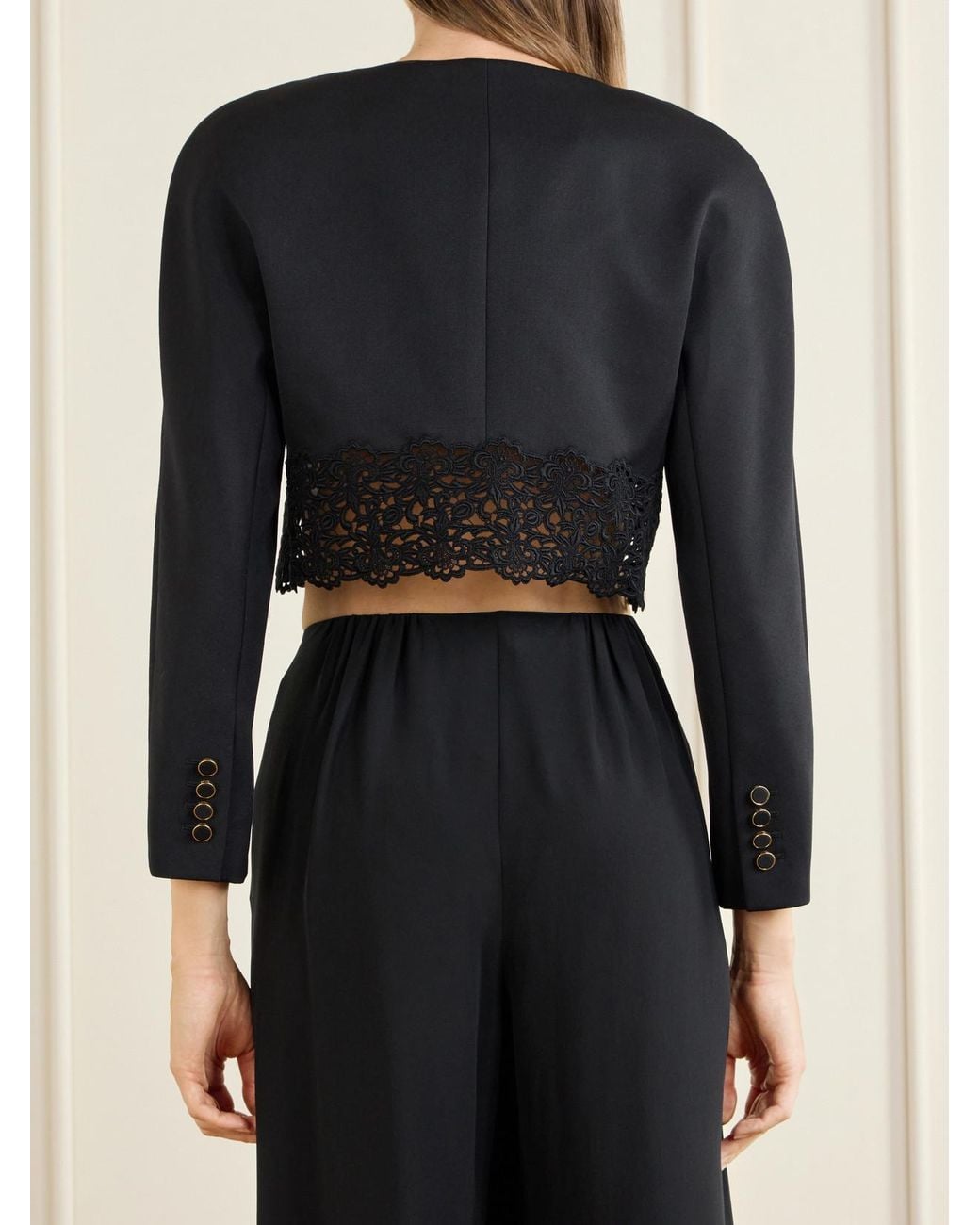 Chloé Black Lace-Embroidered Wool Evening Jacket