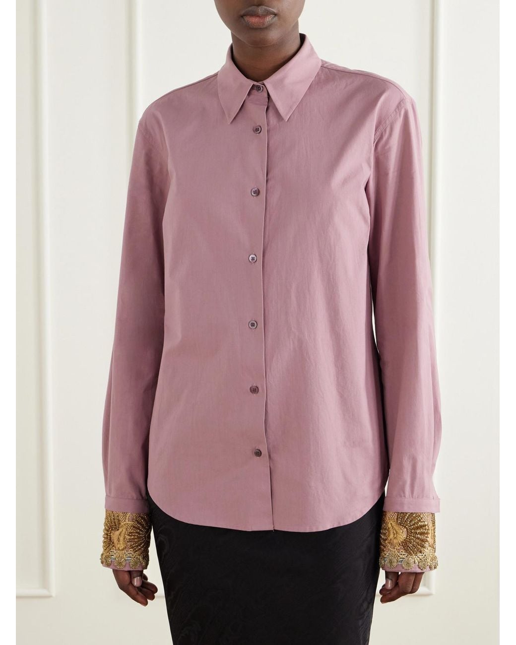 Dries Van Noten Pink Embroidered Cotton-Poplin Shirt
