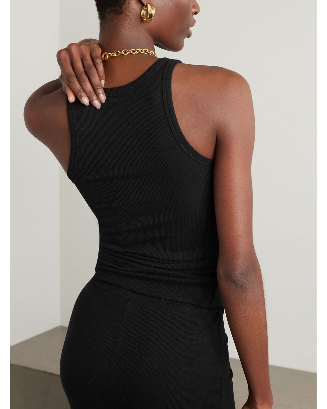 ÉTERNE Black Ribbed Stretch-Jersey Tank
