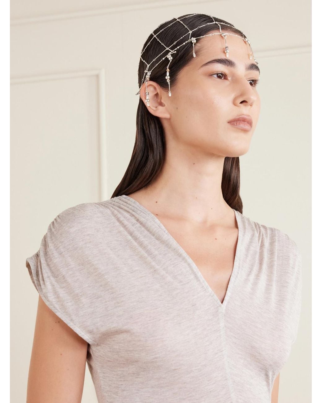 Rabanne White Chainmail Beads-Embellished Headpiece