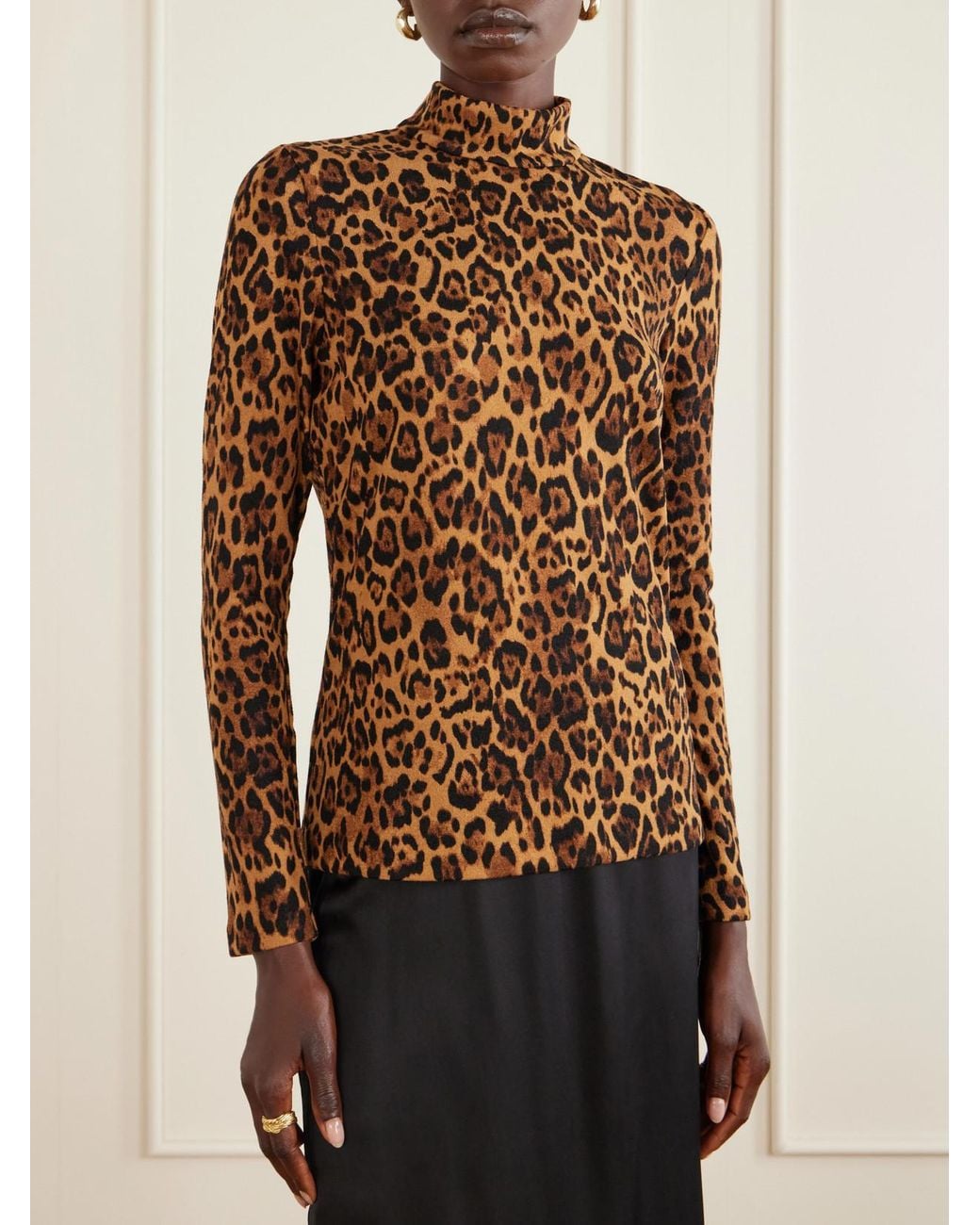 Anna Sui Brown Leopard-Print Turtleneck Sweater
