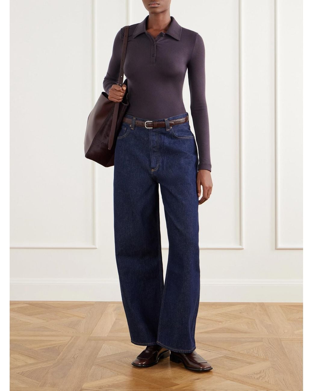 Agolde Blue Amos Stretch-Lyocell Polo Shirt