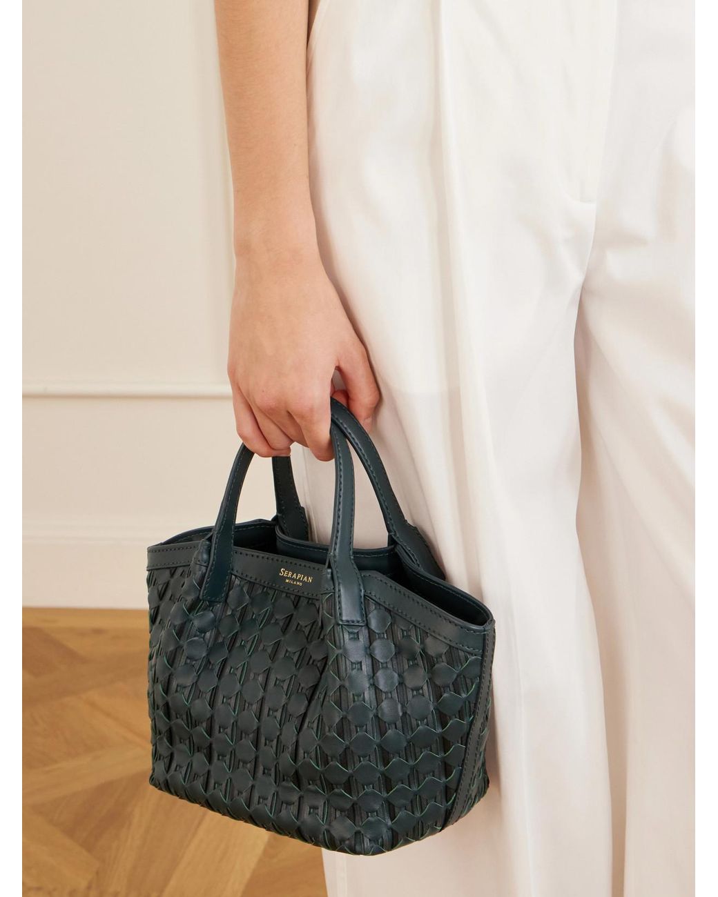 Serapian Blue Secret Mosaico Leather Top-Handle Bag