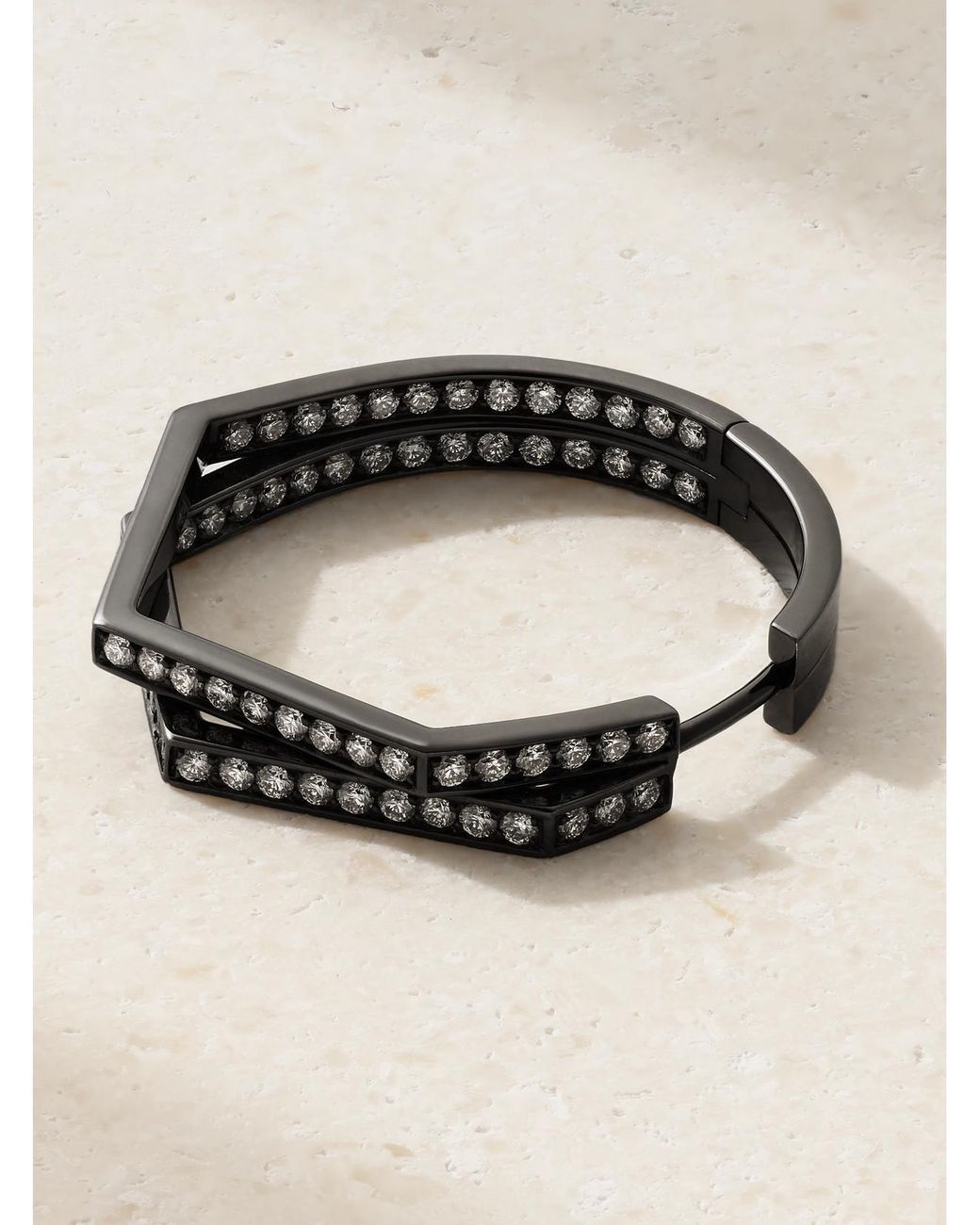Repossi Natural Antifer Medium 18-Karat Blackened Diamond Single Hoop Earring