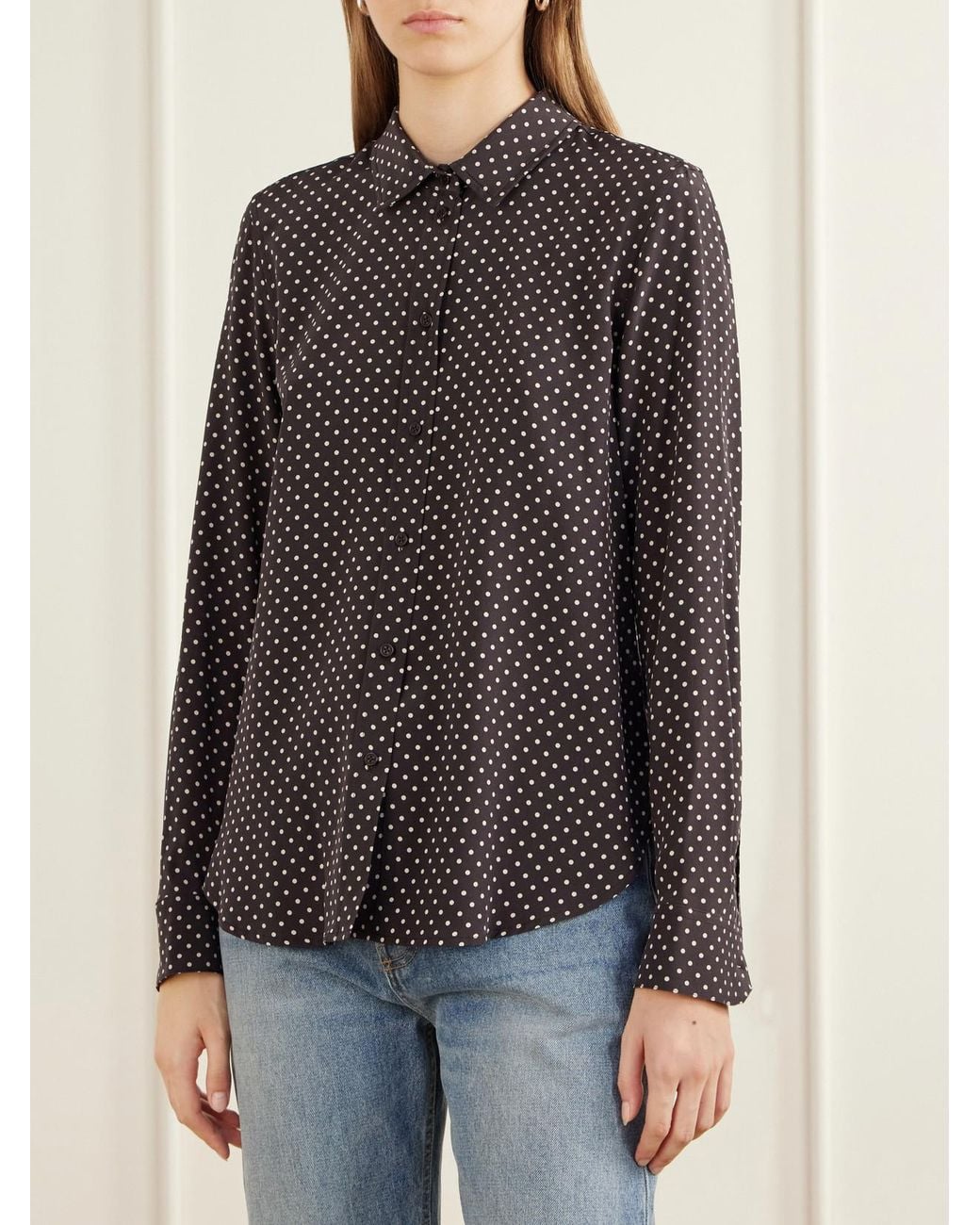 Nili Lotan Black Gaia Polk-Dot Silk-Crepe De Chine Shirt
