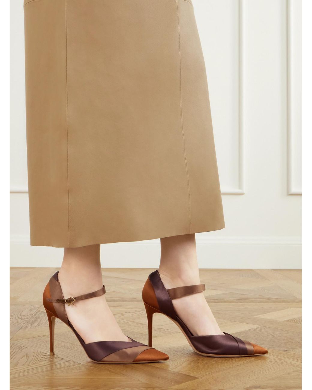 Gianvito Rossi Brown 95 Crepe-Satin Pumps