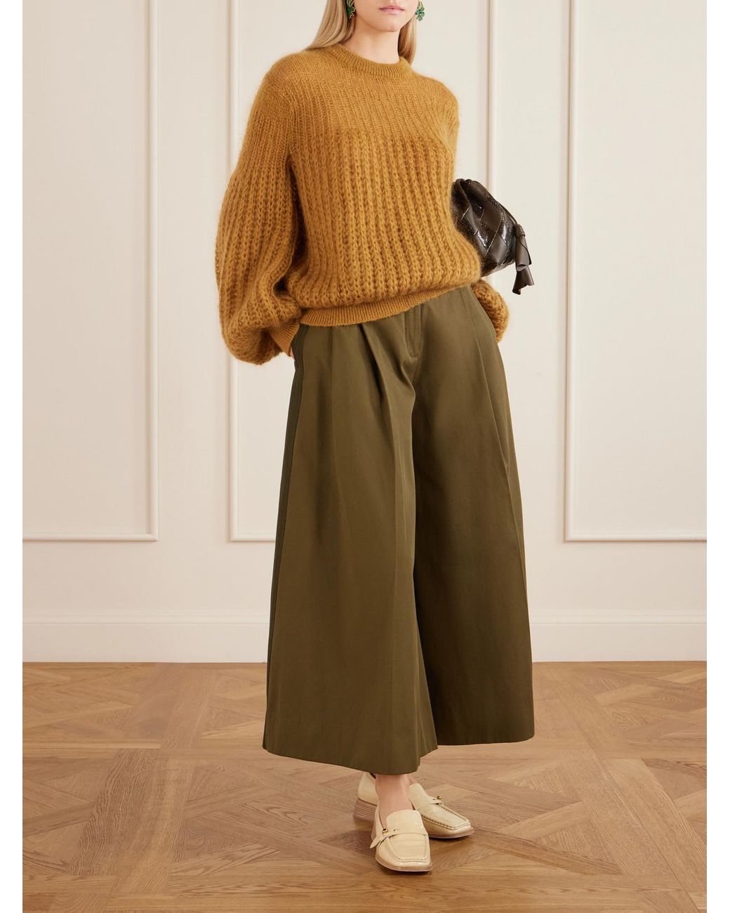 Zimmermann Green Valiant Pleated Cotton-Twill Wide-Leg Pants