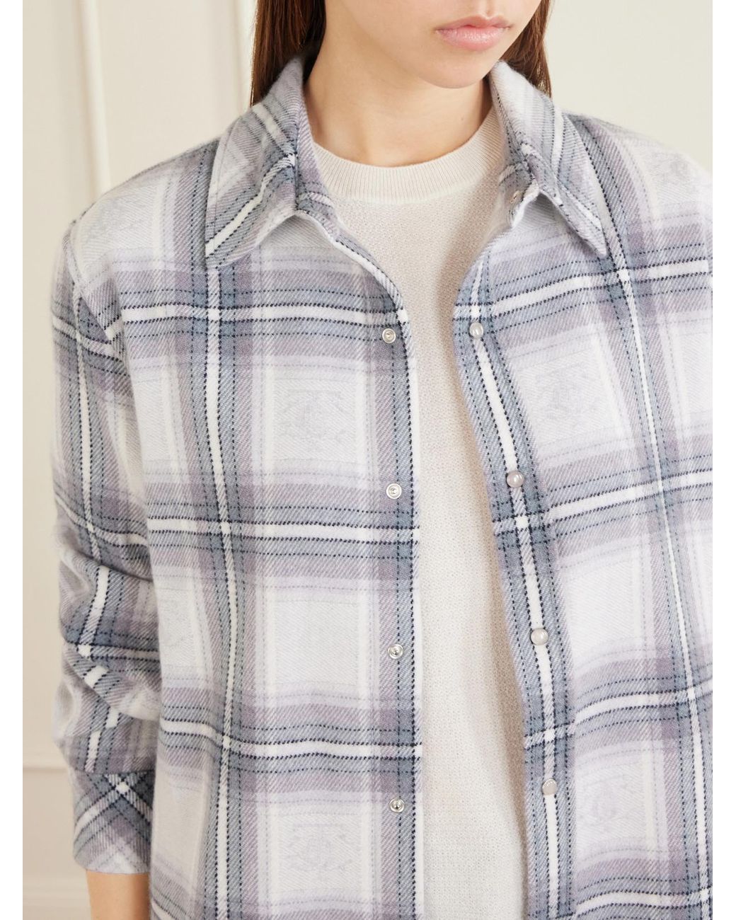 God's True Cashmere Blue Cloud Light Tartan Cashmere Shirt