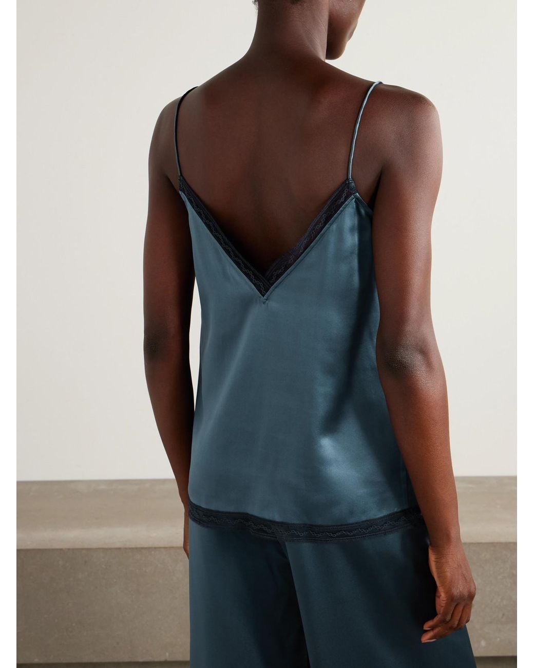 Eres Blue Instant Lace-Trimmed Silk-Satin Camisole