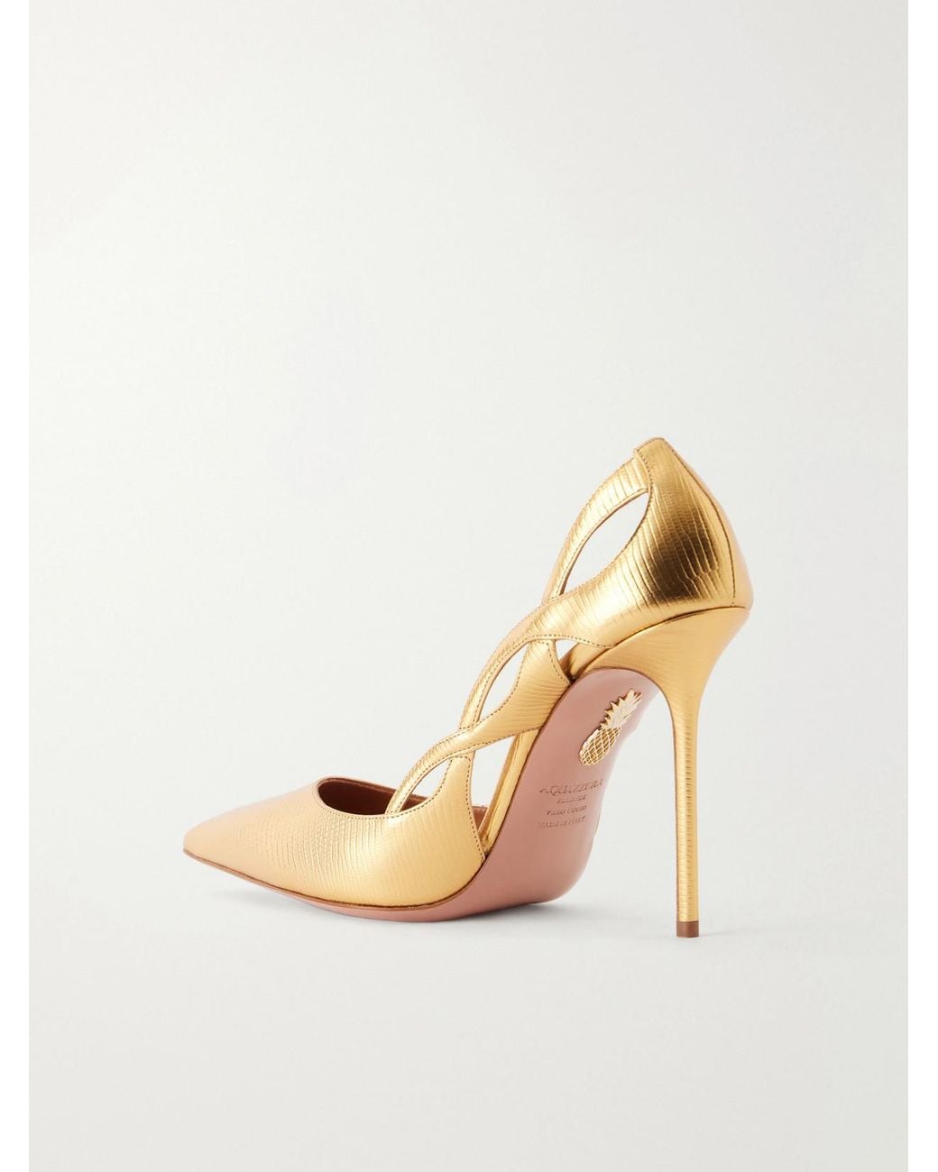 Aquazzura Contour 105 Metallic Lizard-Effect Leather Pumps