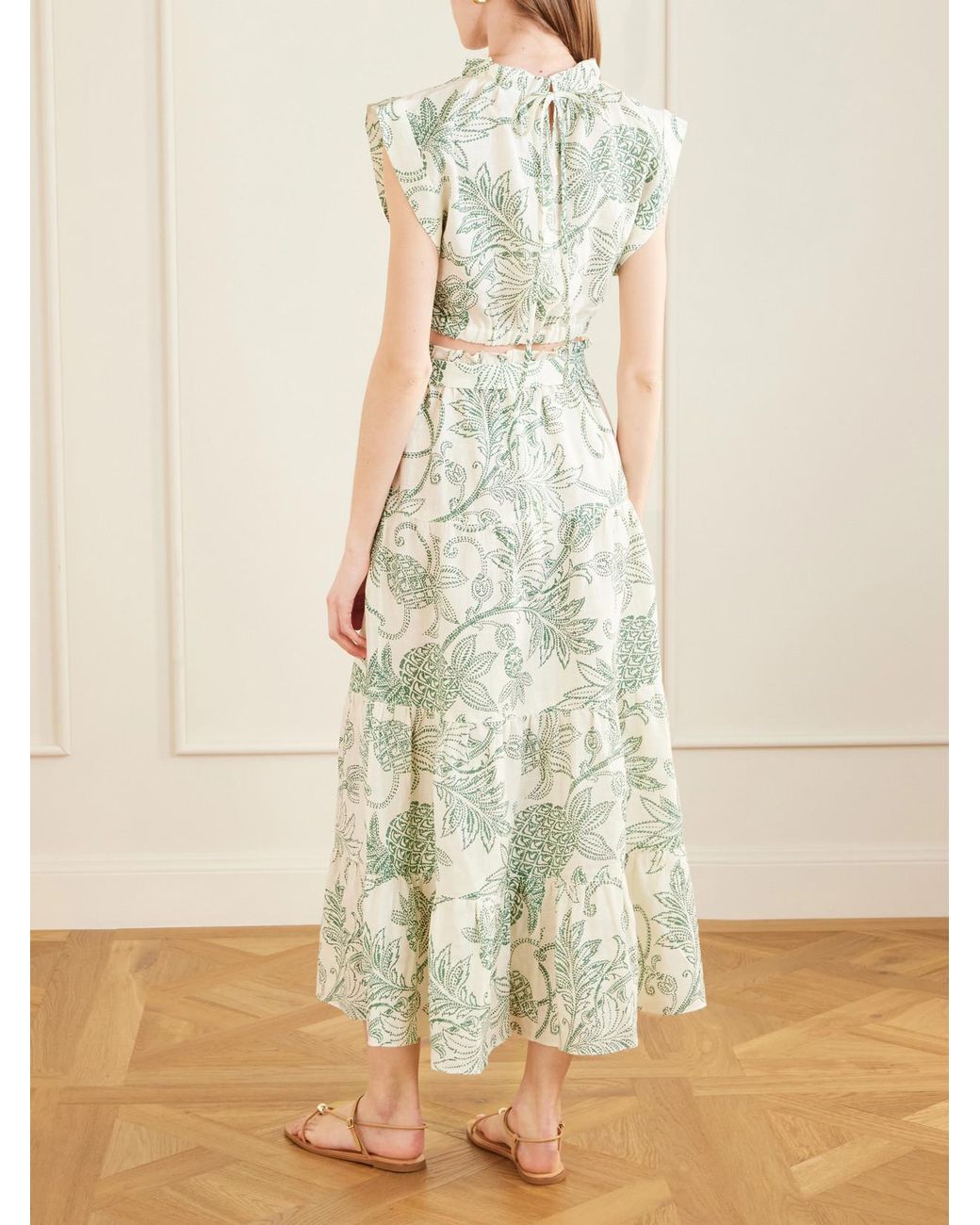 Lemlem White Sanaa Tiered Printed Linen Midi Skirt